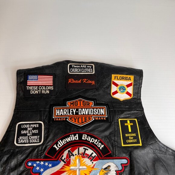 Navarre Vest Men Extra Large Leather Biker Church Collect Patch Pin Rare Core Ex - Picture 13 of 16